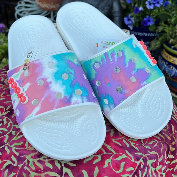 New Crocs Colorful Tie Dye Slide Sandals - Picture 11 of 16